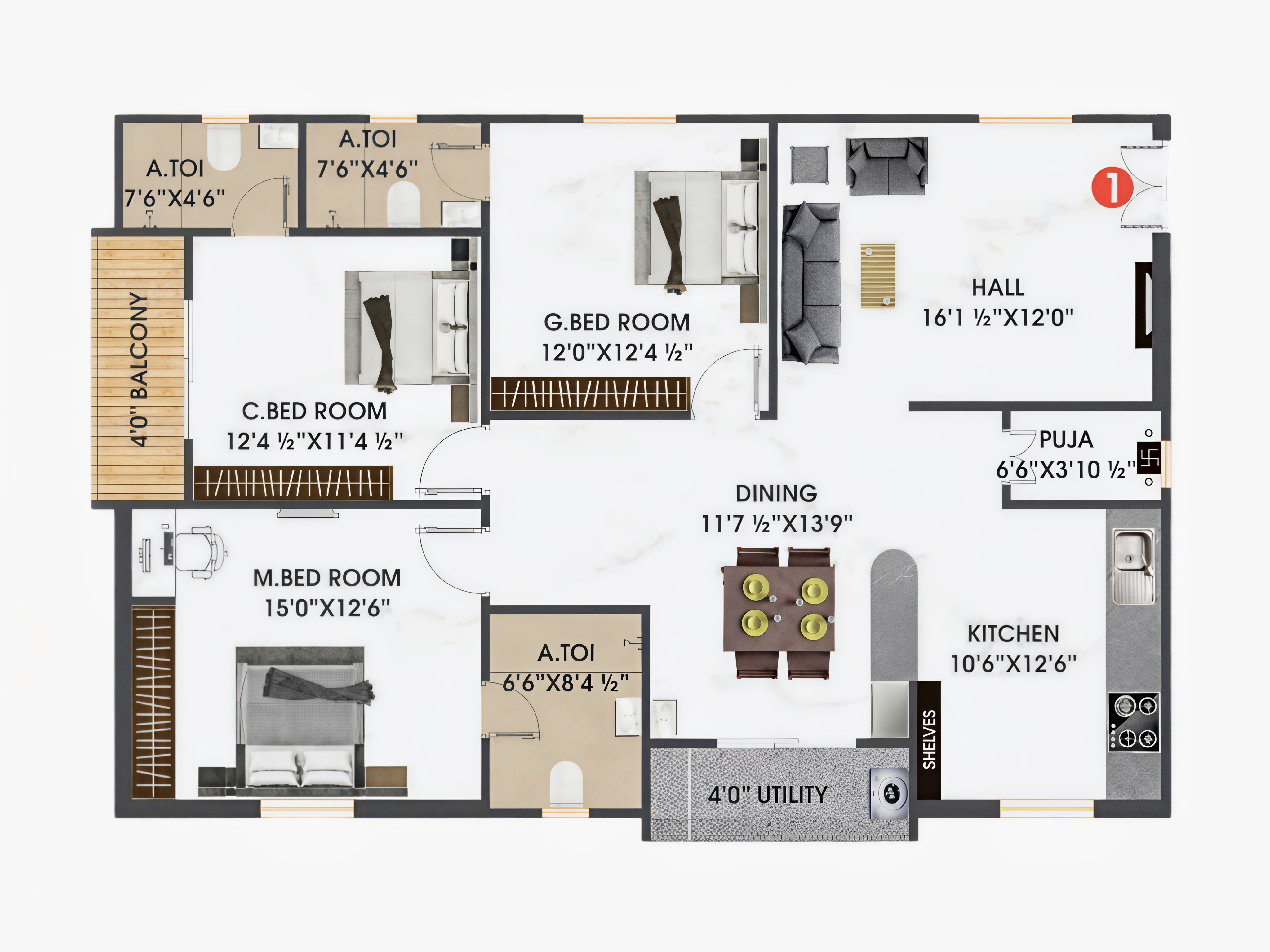 Flat 01 floor plan