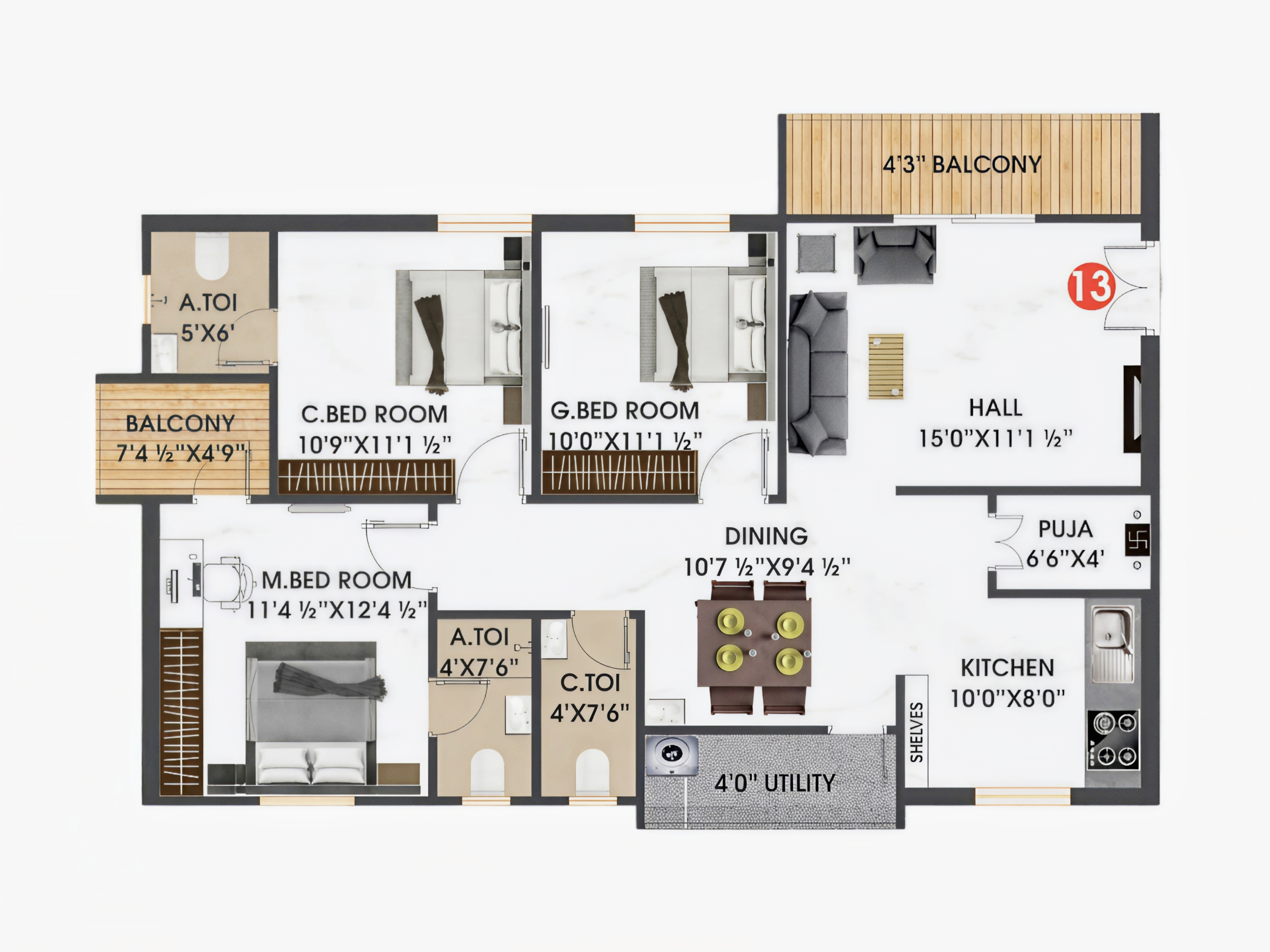 Flat 13 floor plan