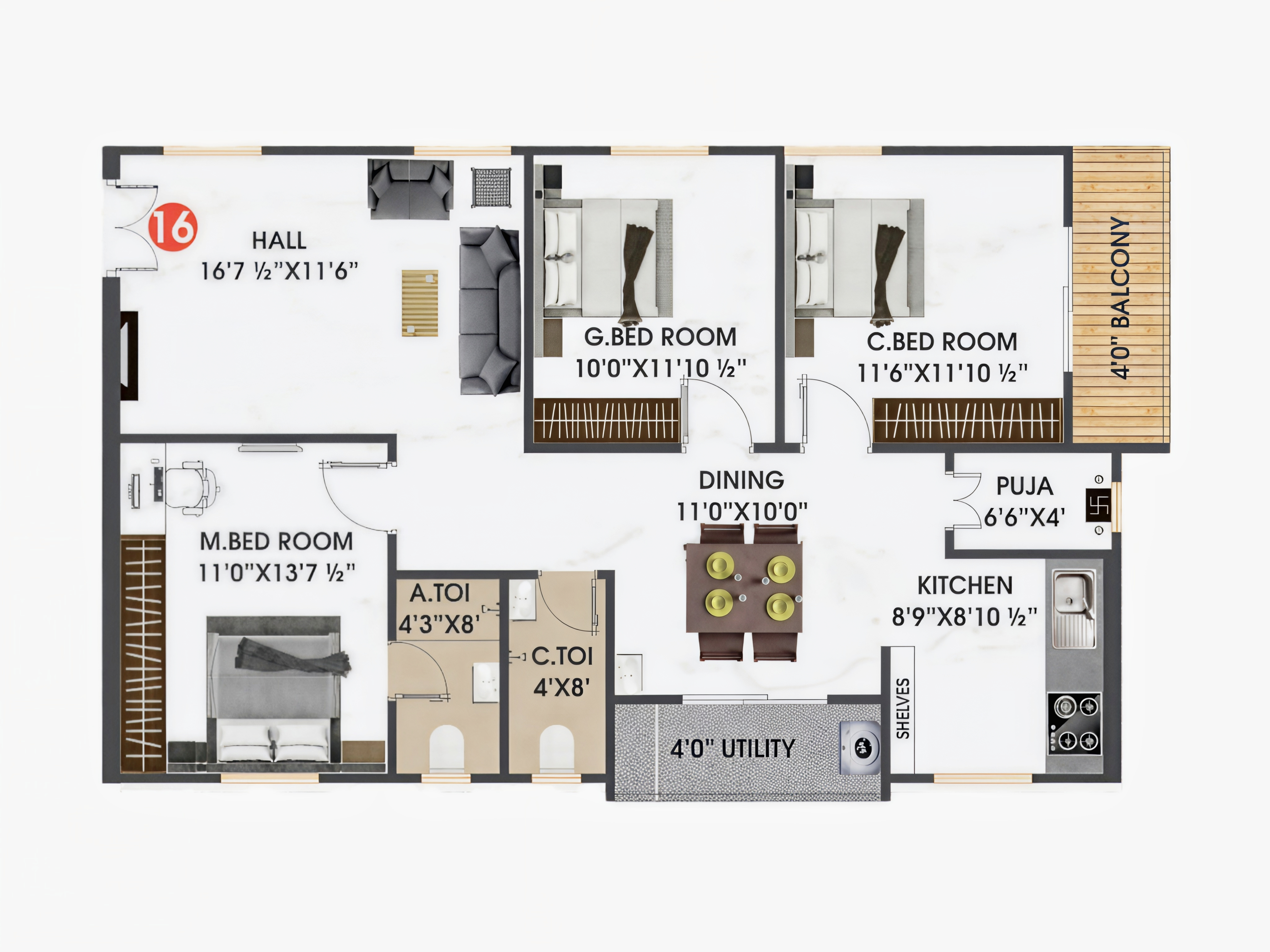 Flat 16 floor plan